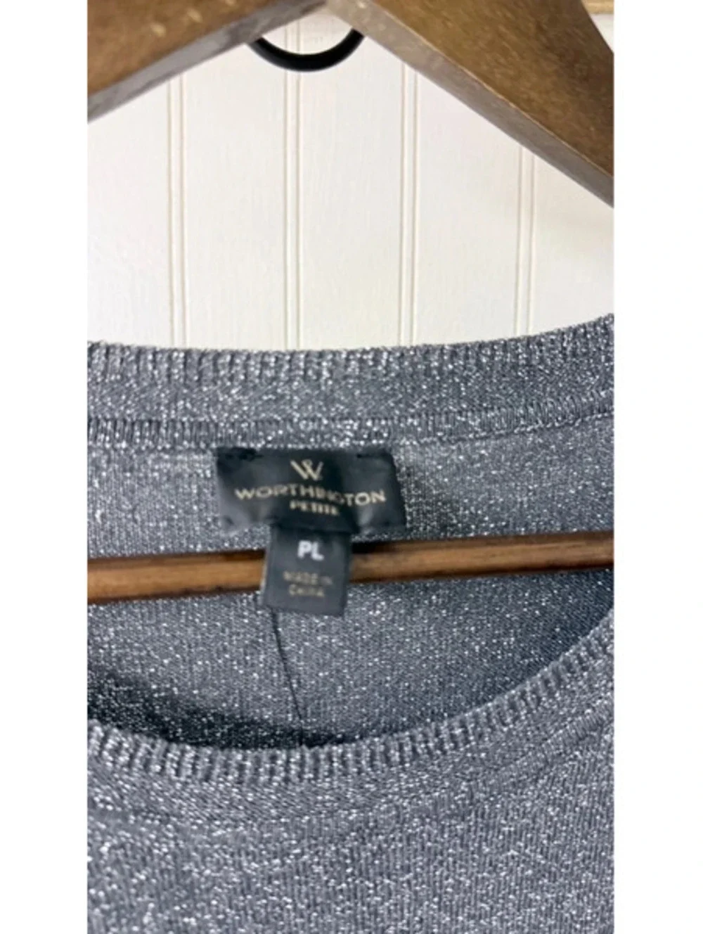 Worthington gray/silver metallic shimmer light sweater petite large xmas party